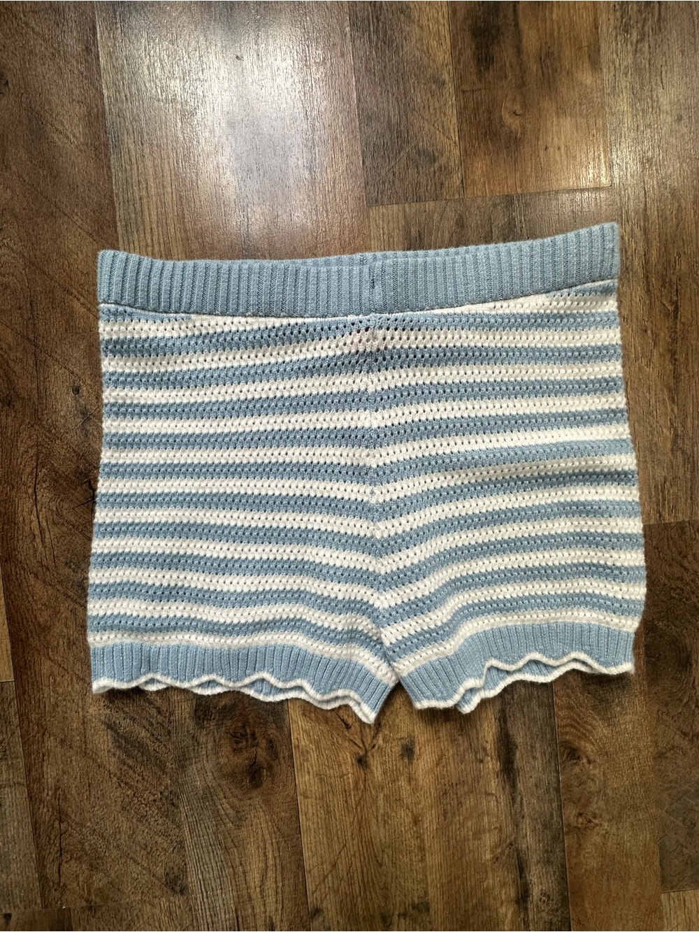 Striped Knit Shorts in Light Blue and White